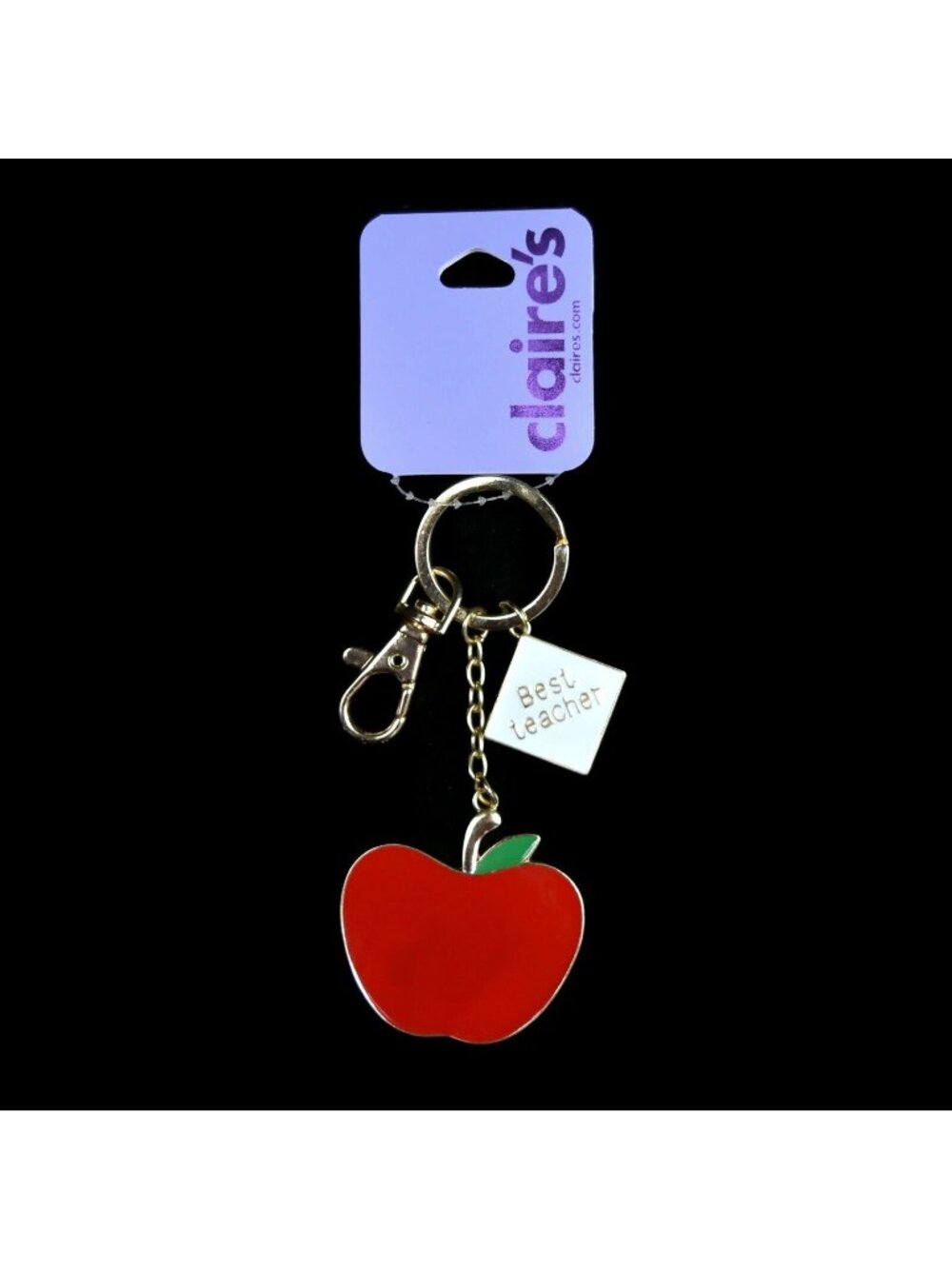 Claires Keychain Best Teacher Fob Red Enamel Apple Charm Ring Lobster Clasp